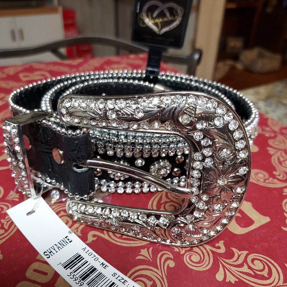 SHYANNE LADIES BLACK RHINESTONE FASHION BELT